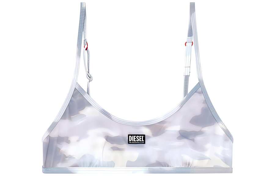 DIESEL Printed Recycled Nylon Bikini Top Bikini Women's Gray