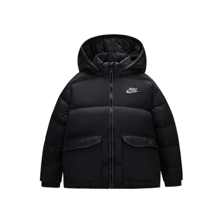 Nike Nike Fleece Lined Thermal Windproof Duck Down Loose Fit Versatile Solid Color Down Jacket Unisex Jet Black