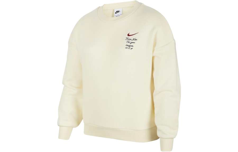 Nike Nike Sweatshirt Kids' Apparel, Embroidery Logo Crew Neck Loose Fit Casual Fleece Lined Long Sleeved Coconut Milk Kids'