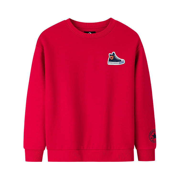 Converse Sweatshirt Fleece Lined Stylish Crew Neck Long Sleeved Converse Red Teenagers