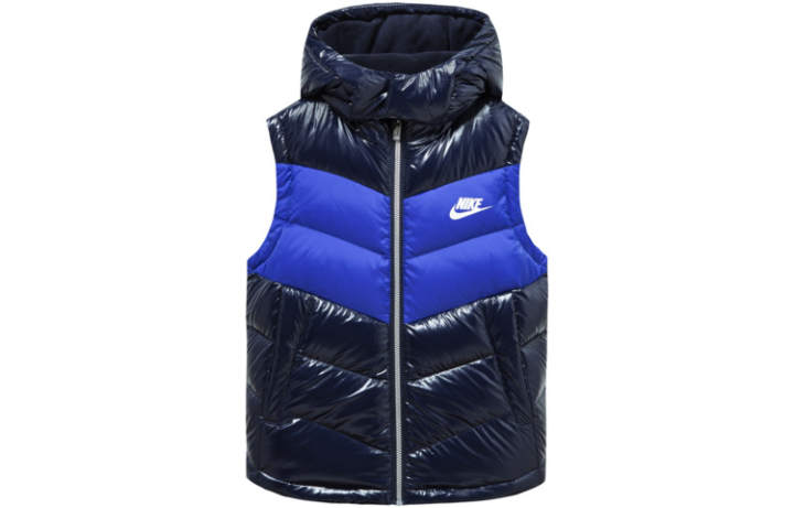Nike Nike Vest Letter Logo Print Color Block Fleece Lined Lining Thermal Hooded Down Blue Kids'
