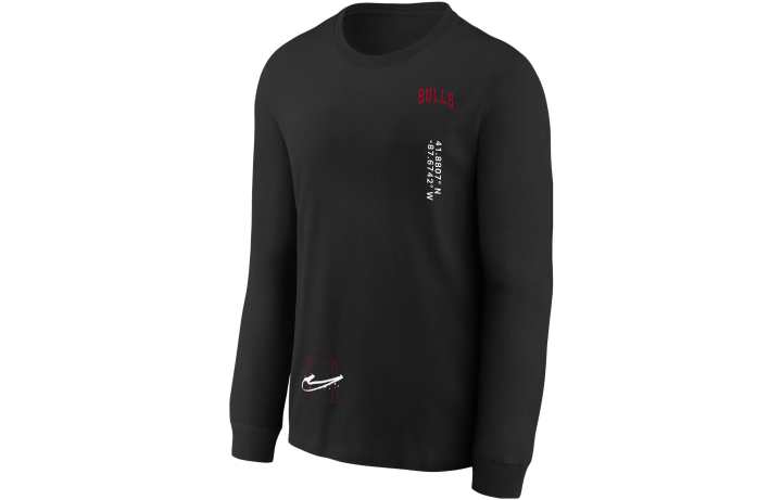 Nike Nike Chicago Bulls Courtside Max90 T Shirt Letter Print Pattern Crew Neck Long Sleeved Chicago Bulls Kids' Black
