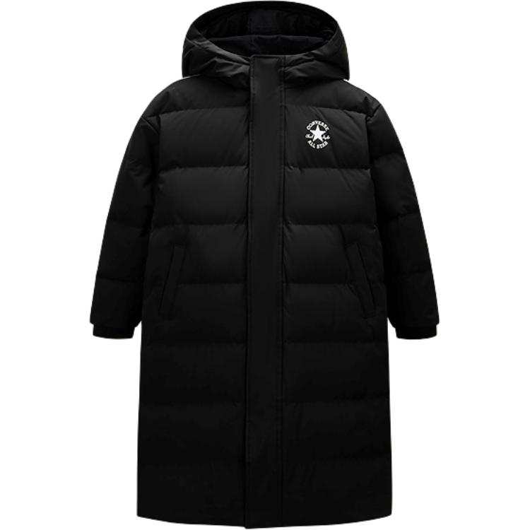Converse Fleece Lined Thermal Three Proofings Fabric Brand Logo Letter Hooded Long Down Jacket Kids' Black