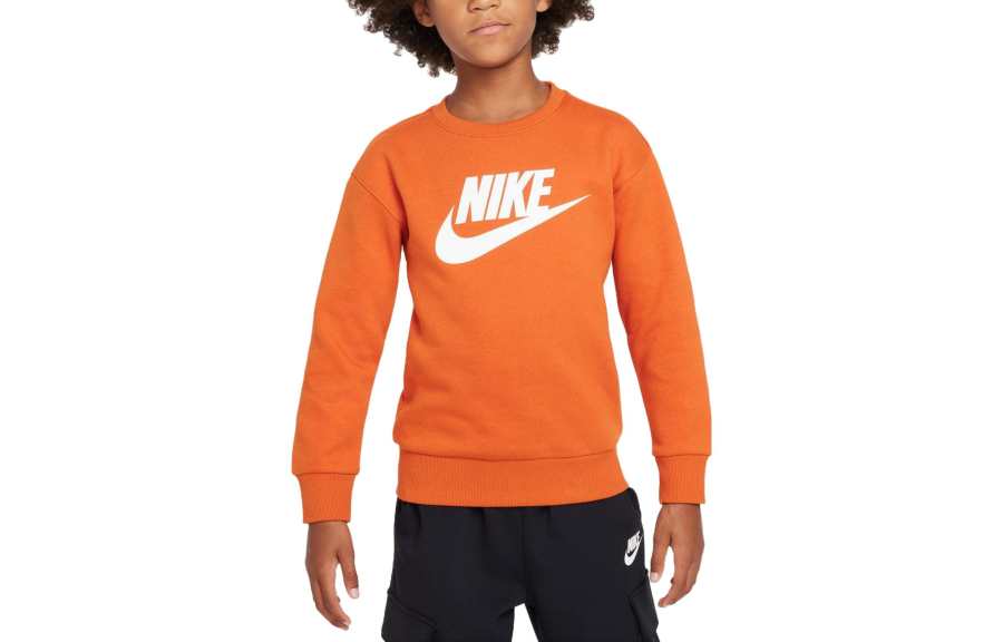 Nike Nike Sweatshirt Kids' Apparel CLUB Letter Crew Neck Fleece Lined Casual Sports Campfire Orange Kids'