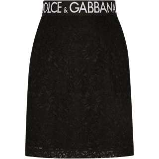 Dolce & Gabbana Branded Waistband Mini Lace Skirt