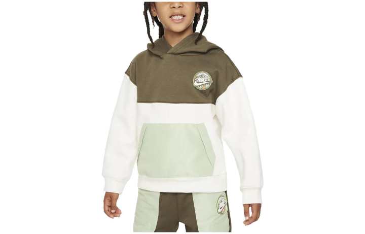 Nike Nike Sweatshirt Sportswear Snow Day Multicolor Hooded Fleece Lined Pullover Casual Light Ivory White Kids'