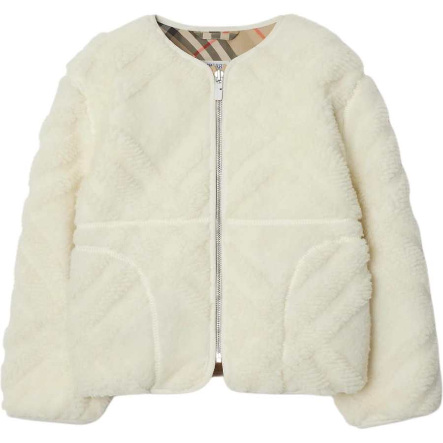 Burberry FW24 Solid Color Crew Neck Zip Pocket Long Sleeved Padded Jacket White Kids'