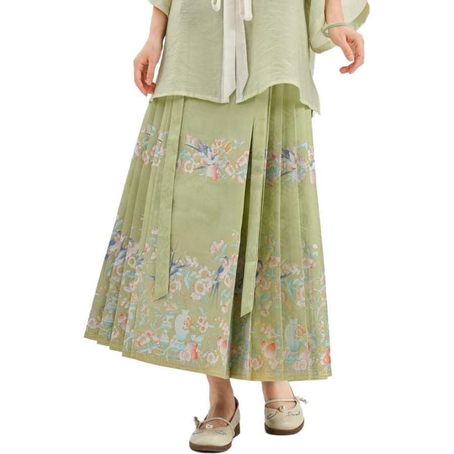 SNBL Casual Long Skirts Women's Green Moderate Mid Length Mamianqun
