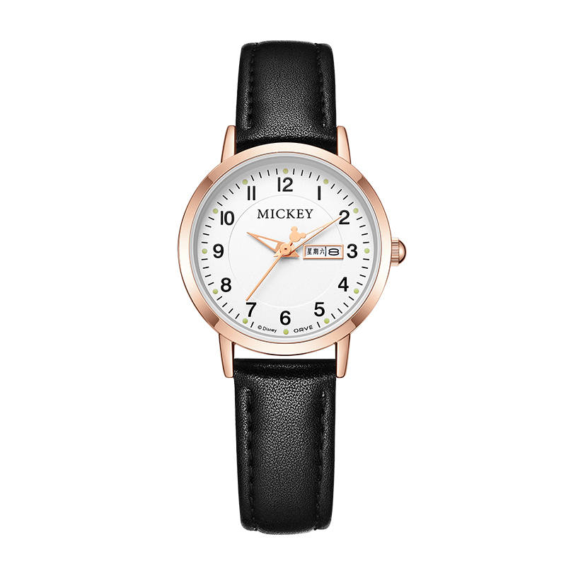 Disney Quartz Movement Top Microfiber Bottom Waterproof Microfiber Strap Watch Women's Watch White Dial