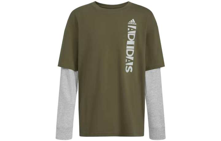 Adidas Adidas CHECKS LAYERED LS TEE T Shirt Olive Kids'