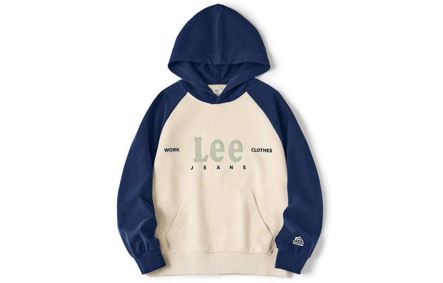 LEE KIDS Sweatshirt Thickened And Fleece Lined Hooded Fashion Raglan Long Sleeved Ecru Multicolor Teenagers