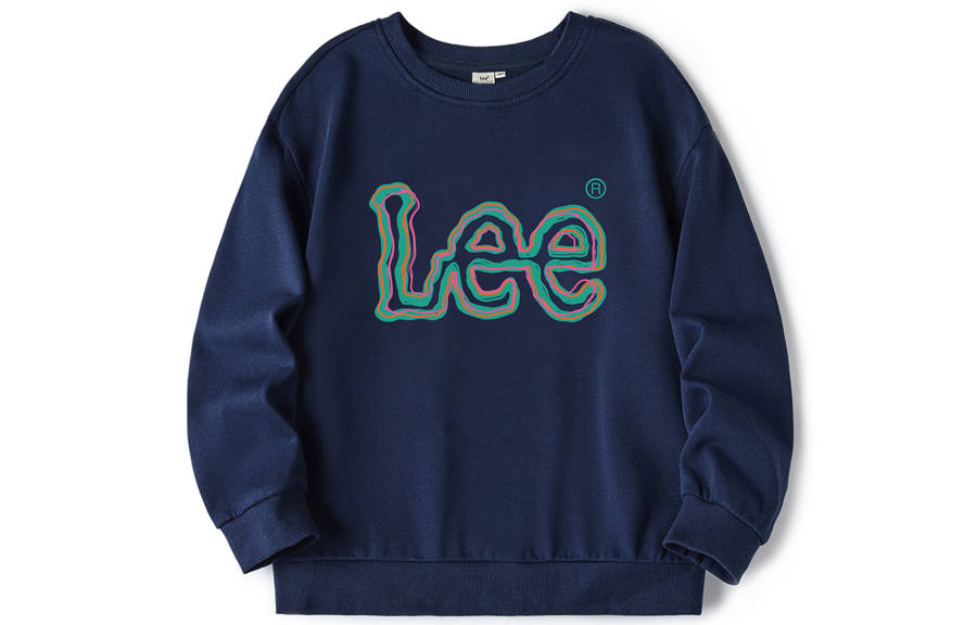 LEE KIDS Sweatshirt Thickened And Fleece Lined Crew Neck Letter Print Loose Fit Thermal Top Teenagers