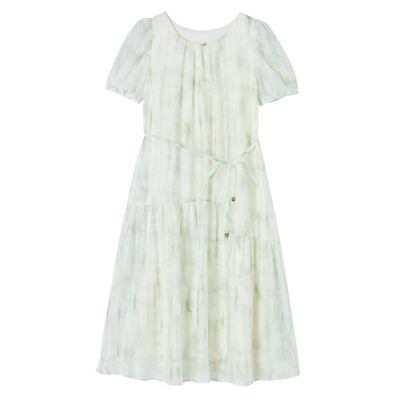 XIANGYING Short Sleeved Dress Women's Light Green