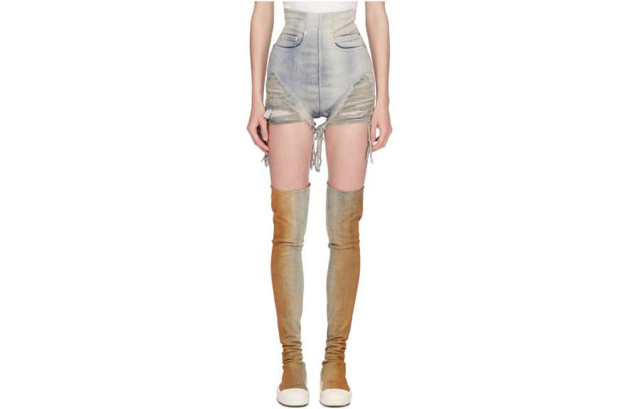 Rick Owens DRKSHDW Ripped High Waisted Denim Shorts