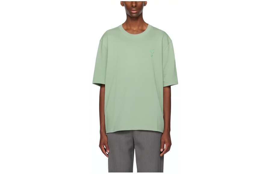 AMIPARIS T Shirts Men's Green Crew Neck Moderate Straight Fit