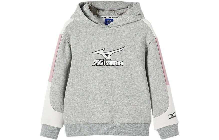Mizuno Mazinong, Hooded Fleece Lined Letter Print Sweatshirt Kids' Heather Gray