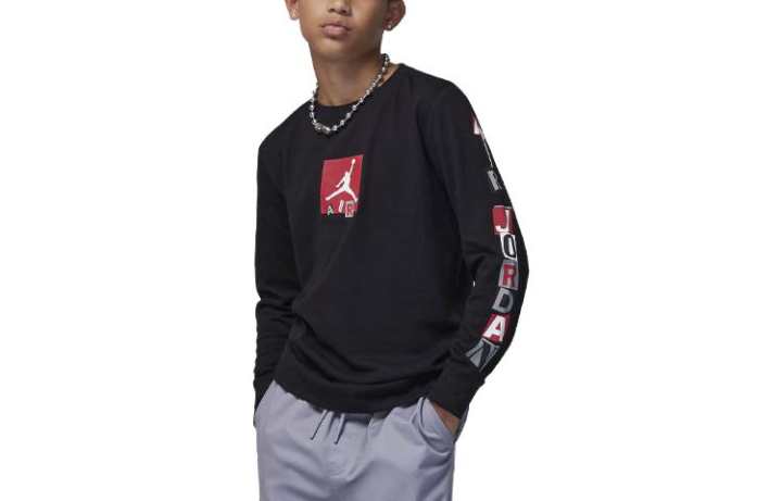 Jordan Jordan Air T Shirt Kids' Apparel Air Stacked Long Sleeve Tee Black Kids'