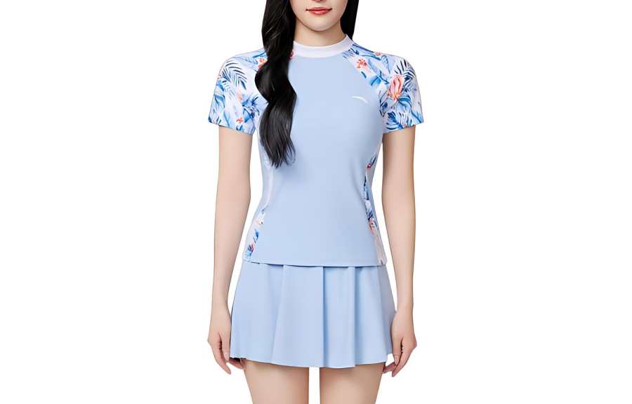 Anta Two Piece Swimsuit Women's Light Coral Blue/Coral Blue/Pure White