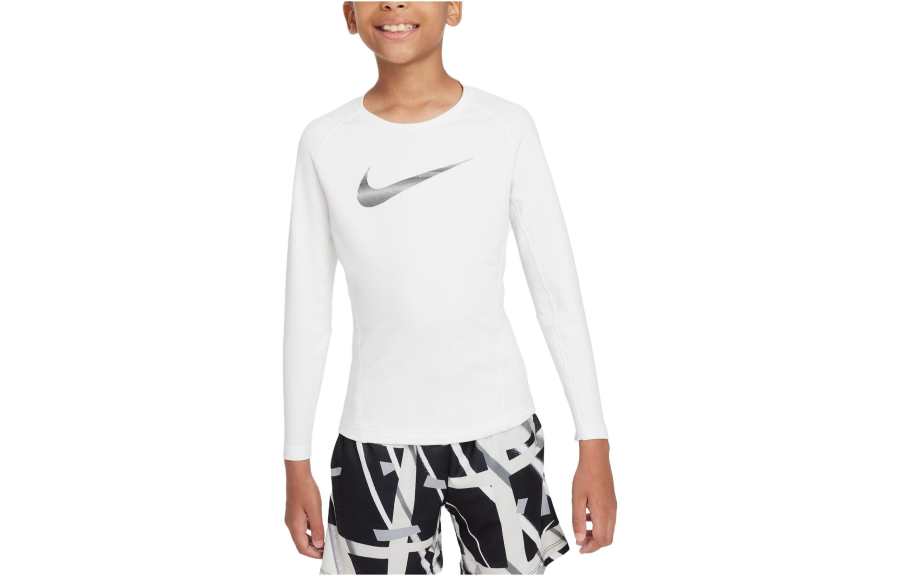 Nike Nike T Shirt Kids' Apparel Logo Label Crew Neck Casual Fleece Lined Long Sleeved White Kids'