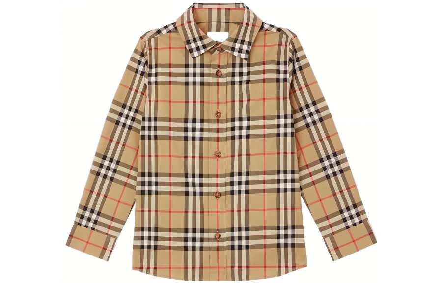 Burberry Kids' Apparel FW22 Plaid Stripes Shirt Autumn Spring Kids' Yellow 80596371