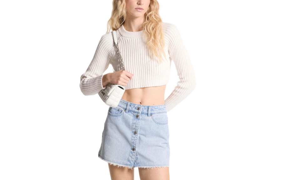 MICHAEL KORS Frayed Denim Mini Skirt