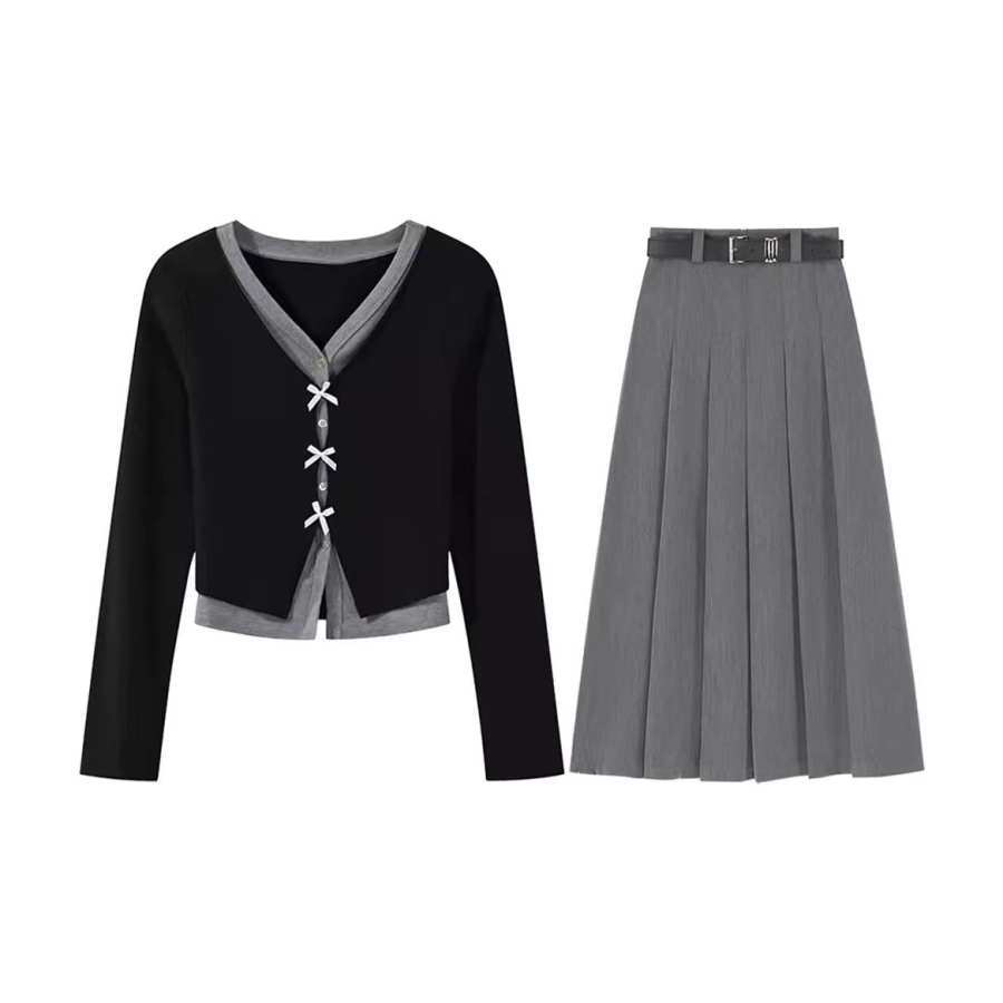 PAVLISOVA Two Piece Skirt Sets Women's V Neck Moderate Long