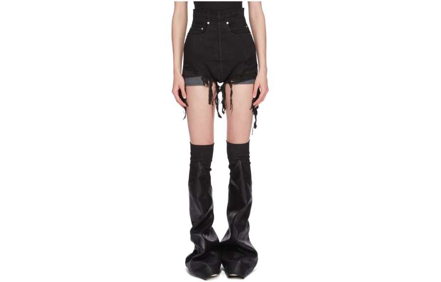 Rick Owens DRKSHDW Lido Dirt High-Waist Denim Shorts