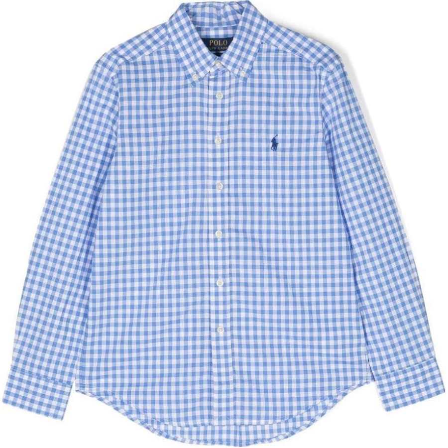 Polo Ralph Lauren SS23 Animal Pattern Brand Logo Plaid Shirt Autumn Spring Kids' Blue