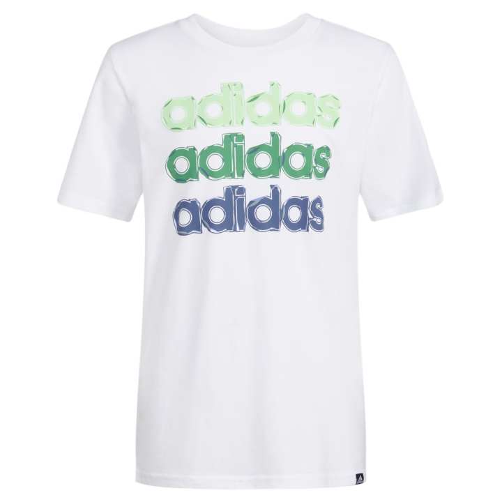 Adidas Adidas SS LINEAR STACK TEE T Shirt White Teenagers