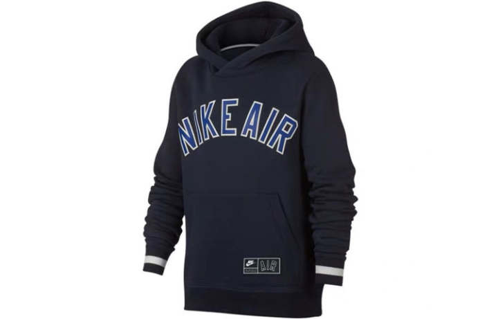 Nike Nike Sweatshirt Air Letter Print Multicolor Fleece Lined Long Sleeved Hooded Navy Blue Kids'