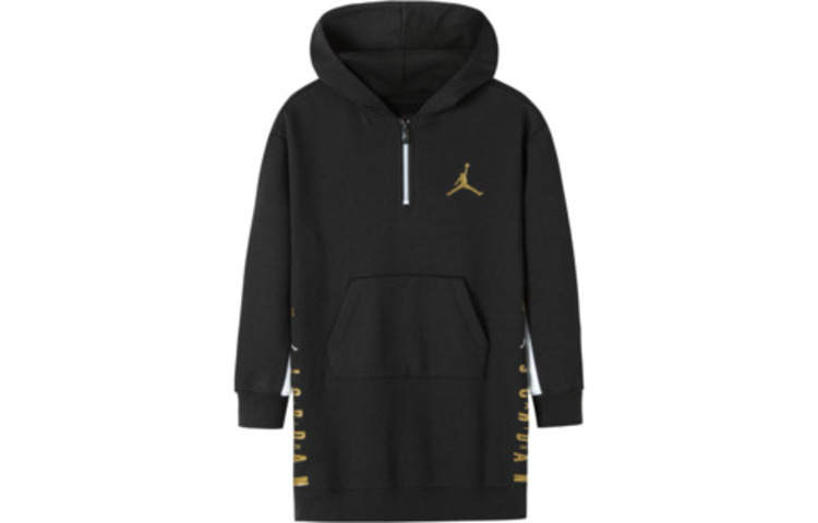 Jordan Jordan Dress Air Jordan Kids' Apparel Logo Print Half Zip Hooded Thermal Fleece Lined Long Sleeved Jet Black Kids'