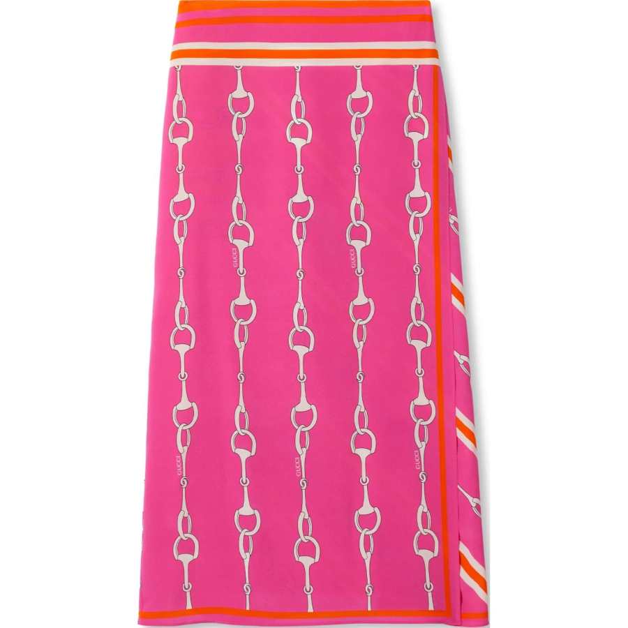 GUCCI Horesebit-print Silk Wrap Skirt