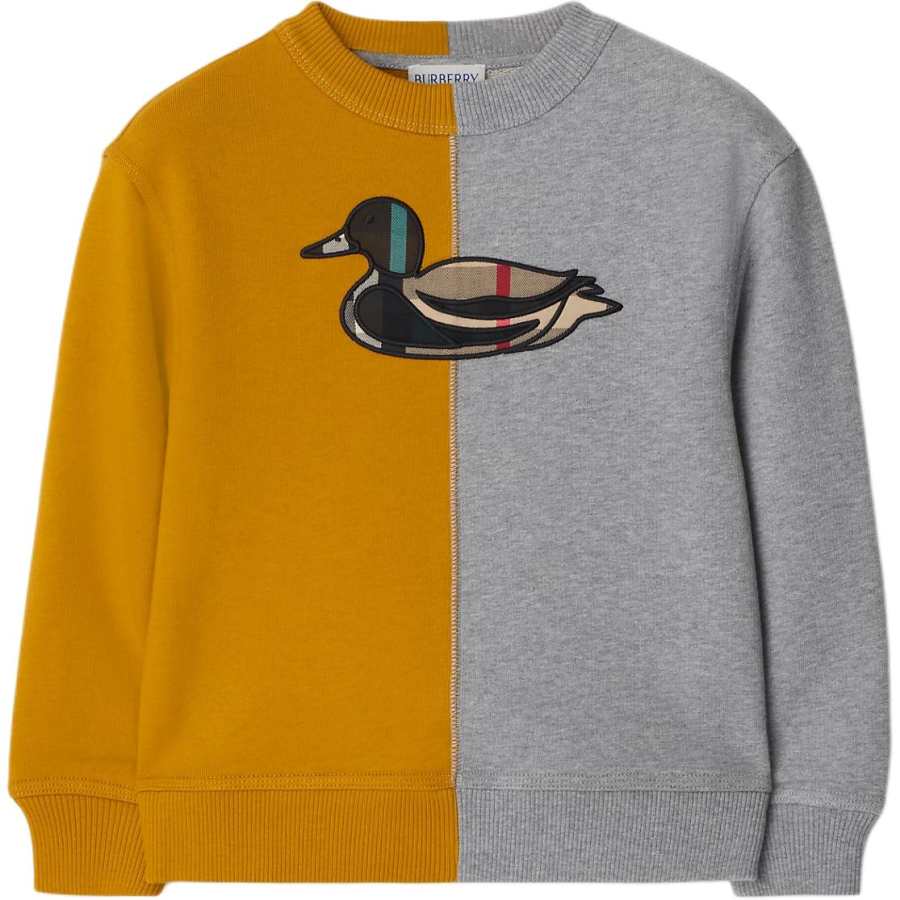 Burberry FW24 Logo Embroidery Patchwork Crew Neck Long Sleeved Sweatshirt Gray Kids'