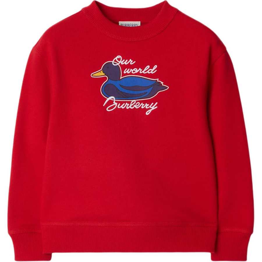 Burberry FW24 Logo Letter Duck Print Crew Neck Long Sleeved Sweatshirt Red Kids'