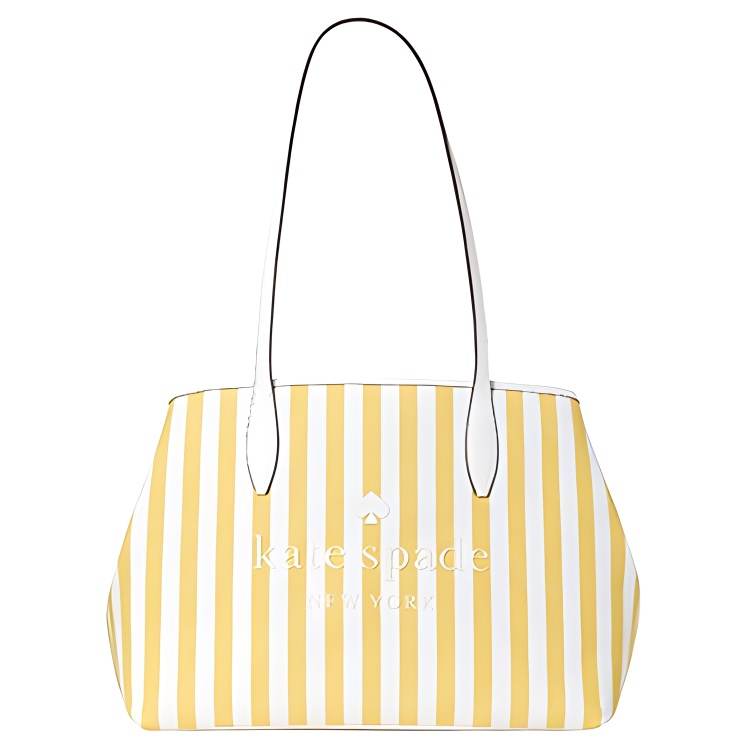 Kate Spade Fabric Tote Bag, Shopping Bag, Handbag, Shoulder Bag Women's White With Lemon Stripes