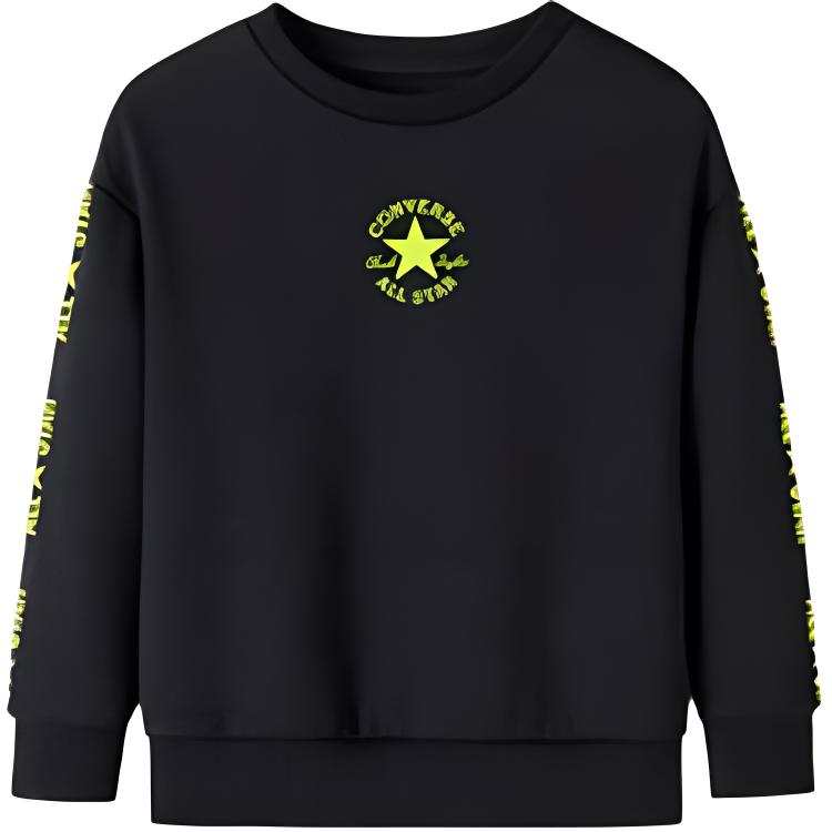 Converse Fleece Lined Thermal 3D Effect Logo Print Long Sleeved Sweatshirt Jet Black Children Aged 3 7 Years Old