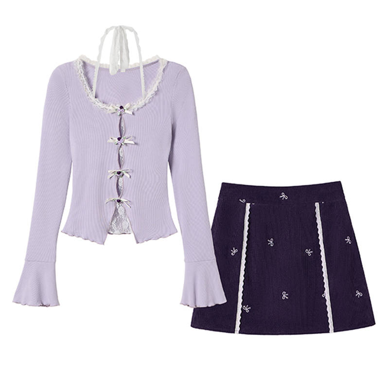 Fabric Pig Skirt Set Women's Purple