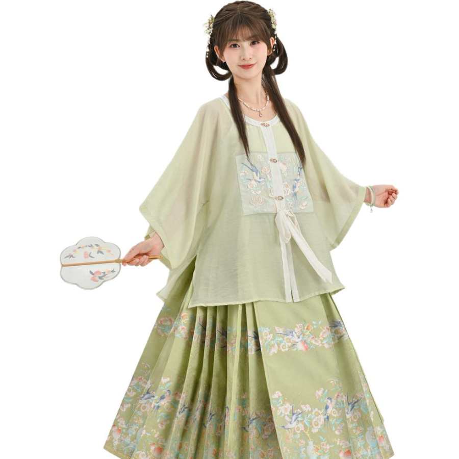 SNBL Hanfu Women's Yanyan Flower Affairs Top+Mamianqun Crew Neck Moderate