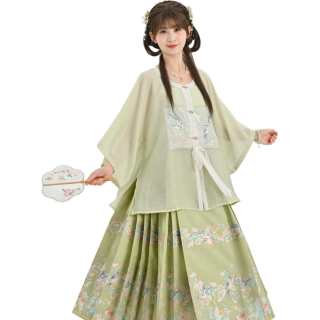 SNBL Hanfu Women's Yanyan Flower Affairs Top+Mamianqun Crew Neck Moderate