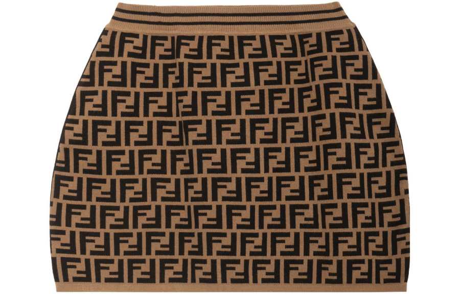 FENDI Monogram Brand Logo Moderate Skirt Kids' Black Brown