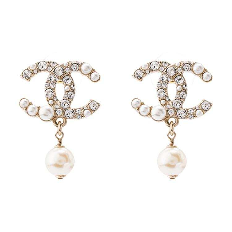 CHANEL Metal Earrings Women's Gold/Pearl White