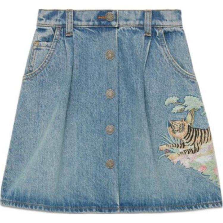 GUCCI SS22 Chinese New Year Pattern Embroidery A Line Half Length Skirt Blue Kids'