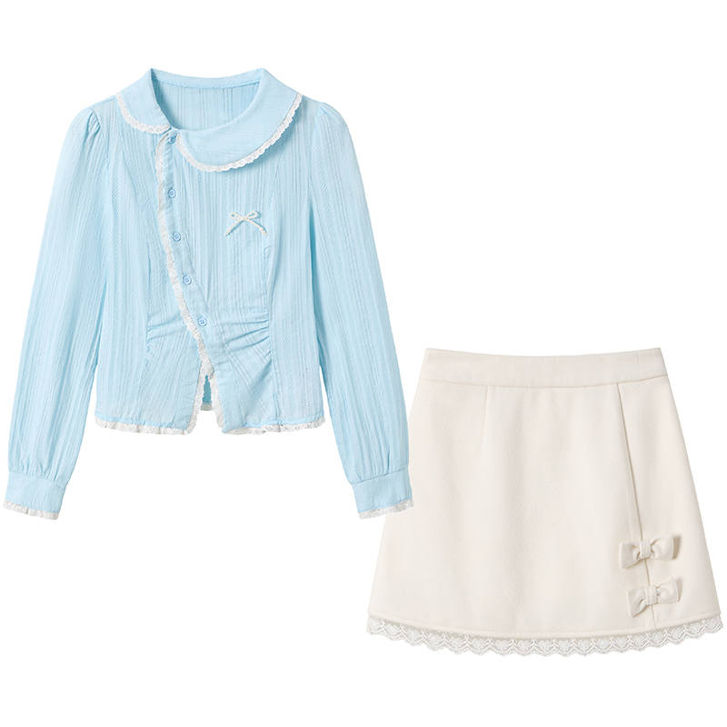 FABRIC PIG Two Piece Skirt Sets Women's Lapel Moderate Short