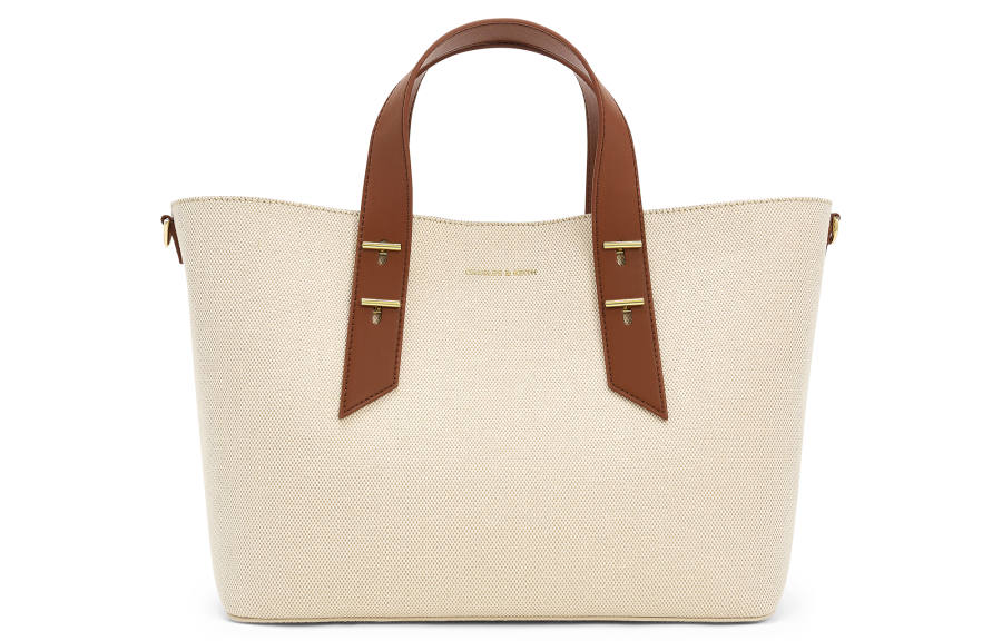 CHARLES&KEITH PU, Textile Mixture One Shoulder Handbag Women's Chocolate