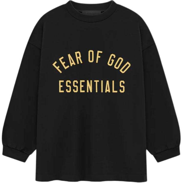 Fear Of God Essentials T Shirt FW24 Kids Jersey Long Sleeve Tee Obsidian Black/BLACK Kids'