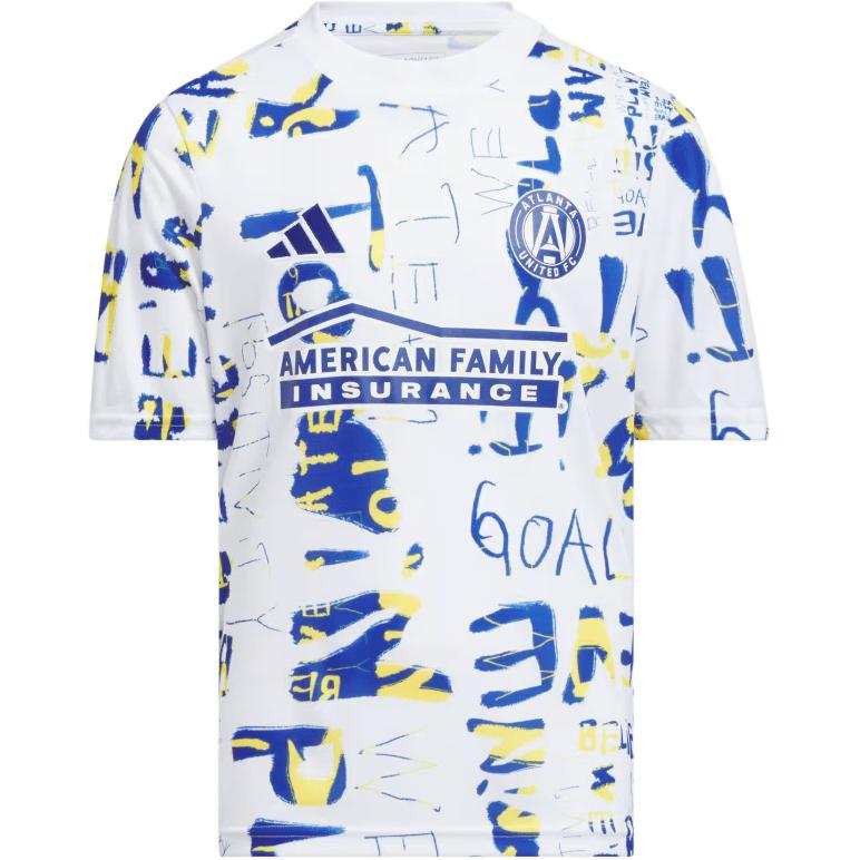 Adidas Adidas Atlanta United FC T Shirt FW24 MLSKick Childhood Cancer Pre Match Jersey Kids Mixed White Teenagers