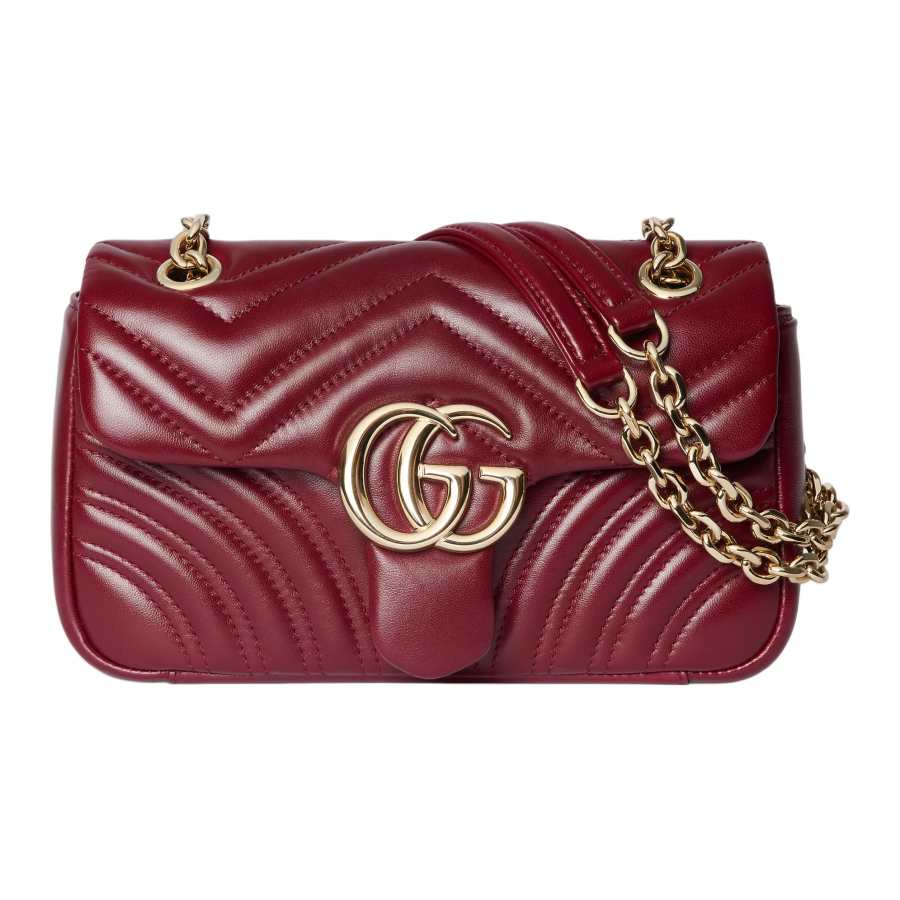 GUCCI GG Marmont Leather Shoulder Bag Small Women's Red