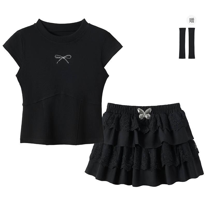Fabric Pig Skirt Set Women's Black