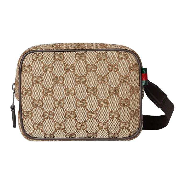 GUCCI GG Canvas Shoulder Bag Mini Men's Beige & Dark Brown
