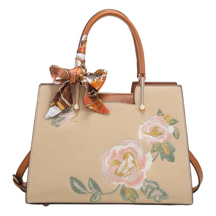 PAYOT Microfiber Synthetic Leather Handbag Women's Apricot/Burgundy/Ecru